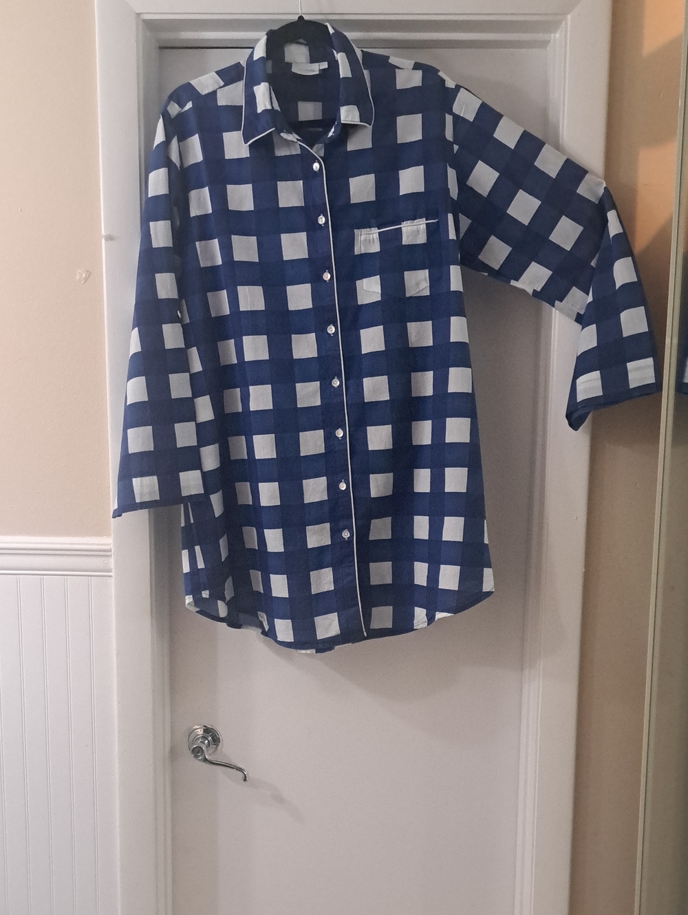 Julia Amory Blue& White Check Husband Shirt ,   Nightshirt, Shirt  Coverup SzXL